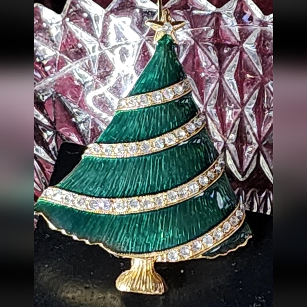 EISENBERG ICE Signed Green Enamel & Austrian Crystal Christmas Tree